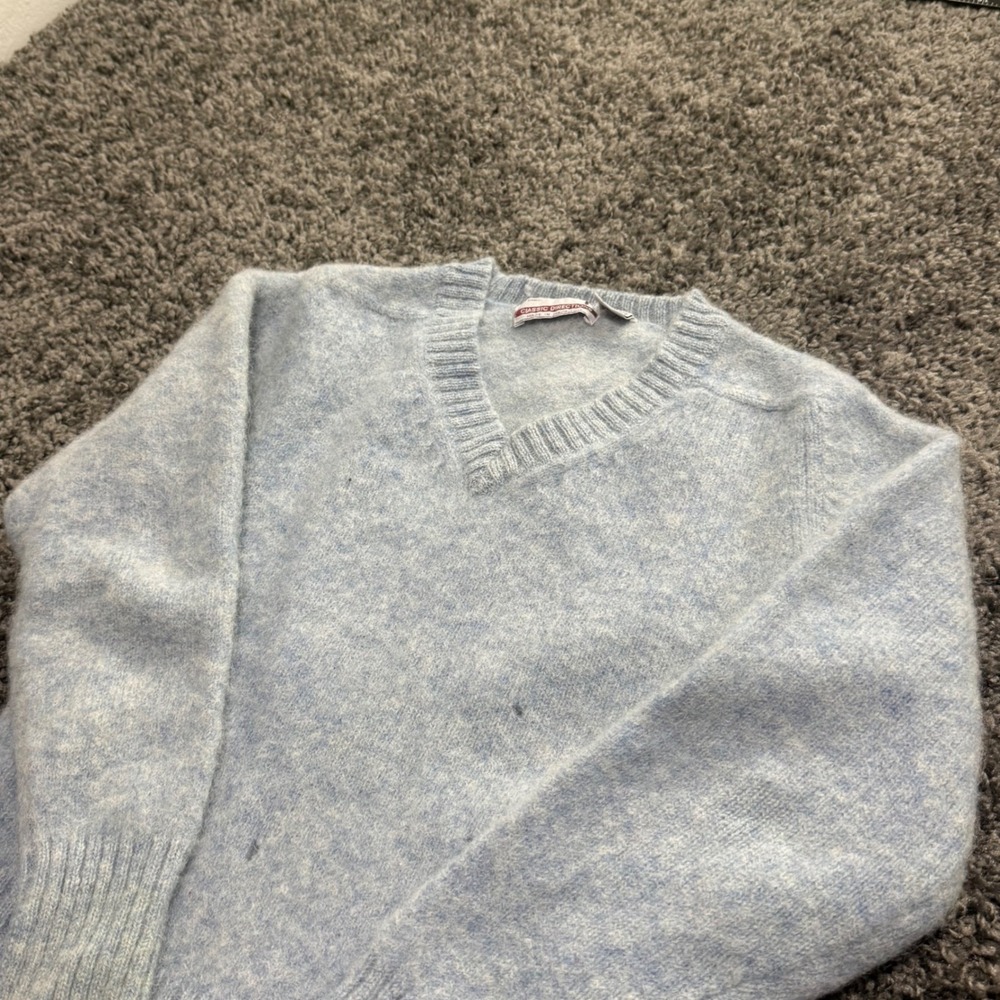 Vintage Classic Directions V-Neck Sweater Women Blue Good Shetland Wool Small